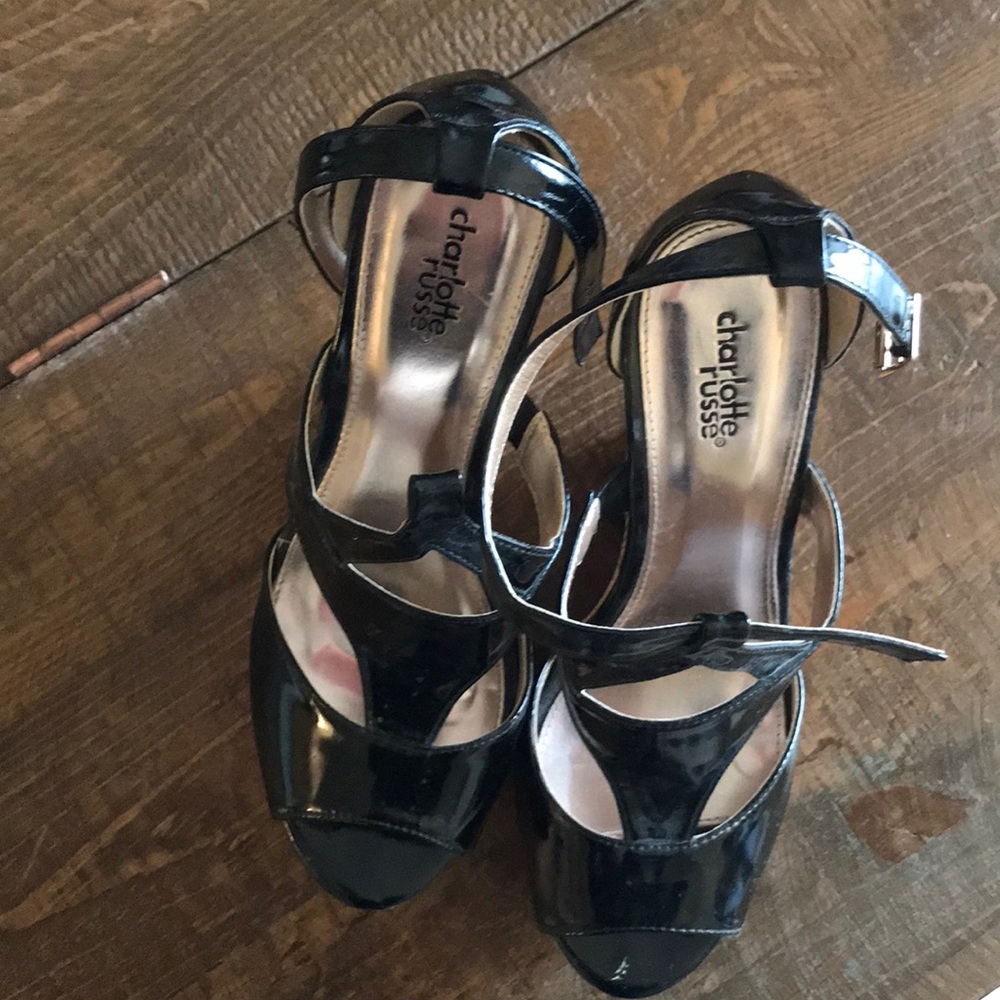 Black Strap Wedge Heels
